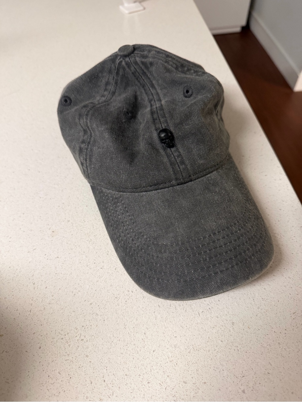 The Kooples Paris Skull Logo Washed Black Baseball Cap Hat